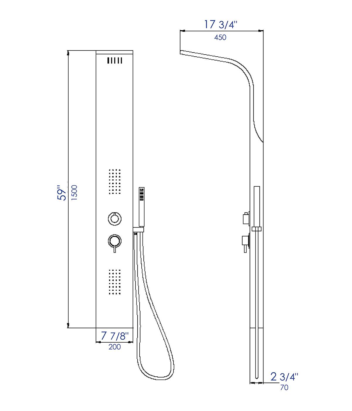 ALFI brand ABSP20 Modern Stainless Steel Shower Panel with 2 Body Sprays, Grey