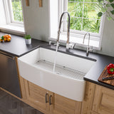 ALFI brand 36" Fireclay Farmhouse Sink with Accessories, White, ABFC3620S-W