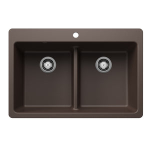 Alternate Image for Blanco Liven 33" Dual Mount Silgranit Kitchen Sink, 50/50 Double Bowl, Cafe, 1 Faucet Hole, 443207