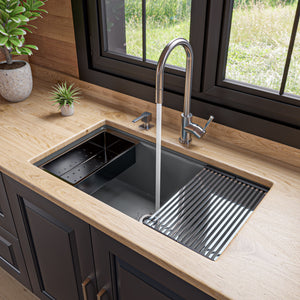 Alternate Image for ALFI brand 34" Under Mount Granite Composite Workstation Kitchen Sink with Accessories, Titanium, No Faucet Hole, AB3418SBUM-T