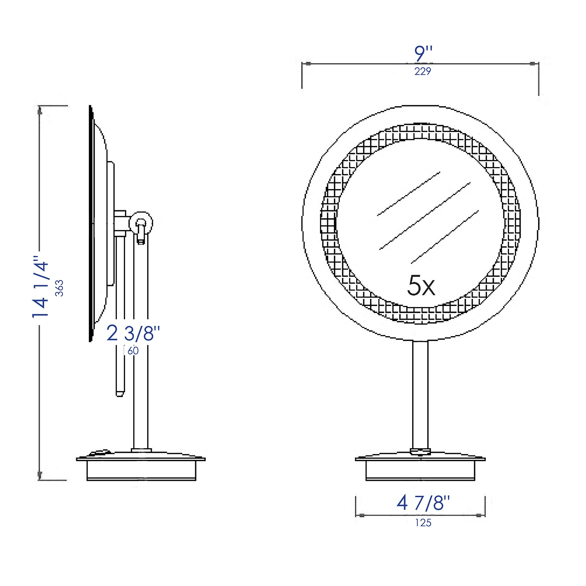 ALFI brand ABM9FLED-BN Brushed Nickel Tabletop Round 9" 5x Magnifying Cosmetic Mirror with Light