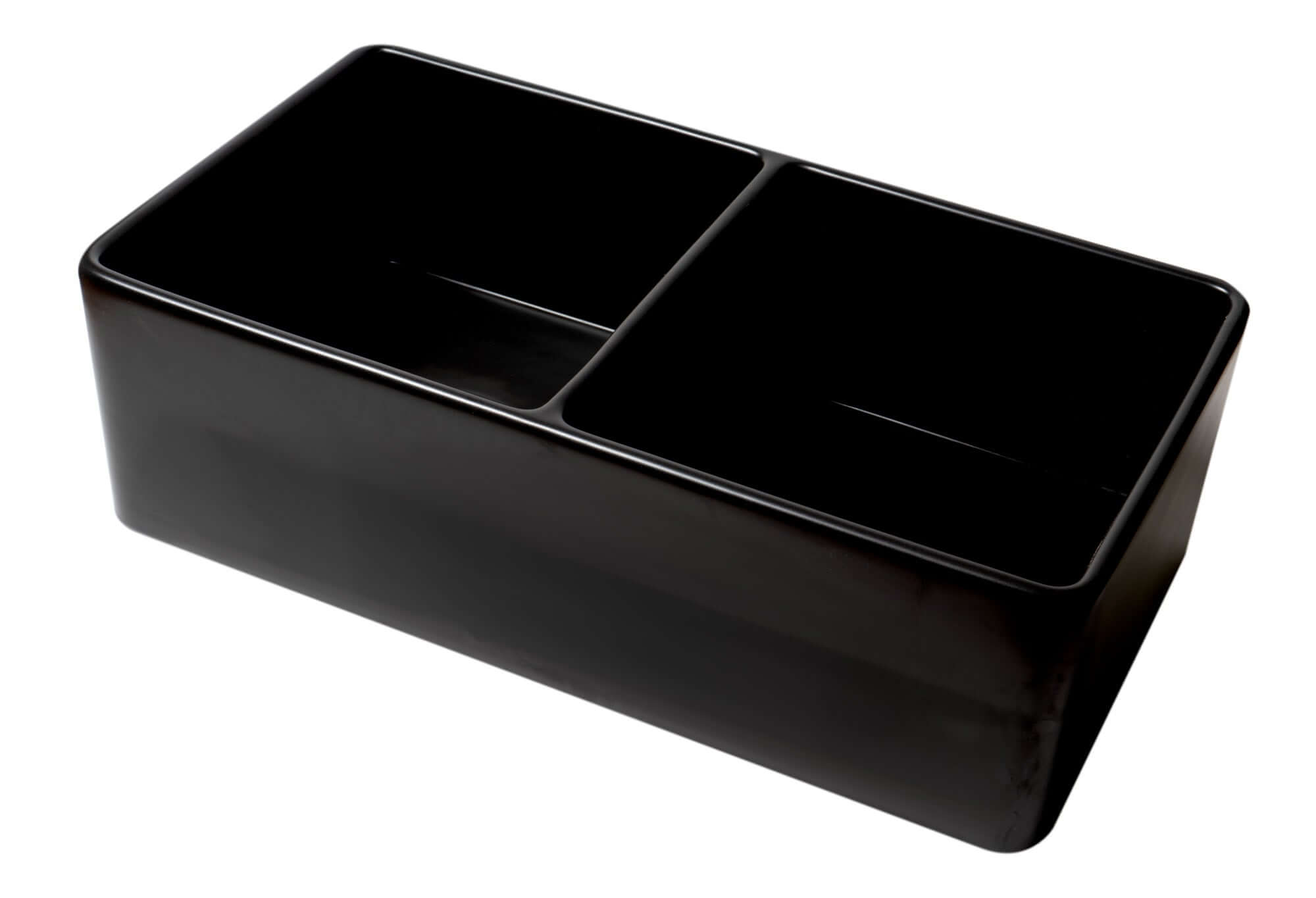 ALFI brand 33" Fireclay Farmhouse Sink, 50/50 Double Bowl, Black Matte, No Faucet Hole, ABF3318D-BM