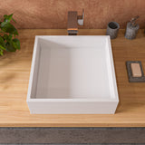 ALFI brand 15.13" x 15.13" Square Above Mount Resin Bathroom Sink, White Matte, No Faucet Hole, ABRS14S