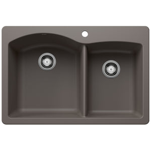 Alternate Image for Blanco Diamond 33" Dual Mount Silgranit Kitchen Sink, 60/40 Double Bowl, Volcano Gray, 1 Faucet Hole, 443100