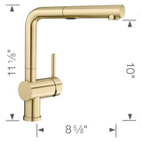 Blanco Linus Low Arc Pull-Out Dual-Spray Kitchen Faucet, Satin Gold, 1.5 GPM, Brass, 526686