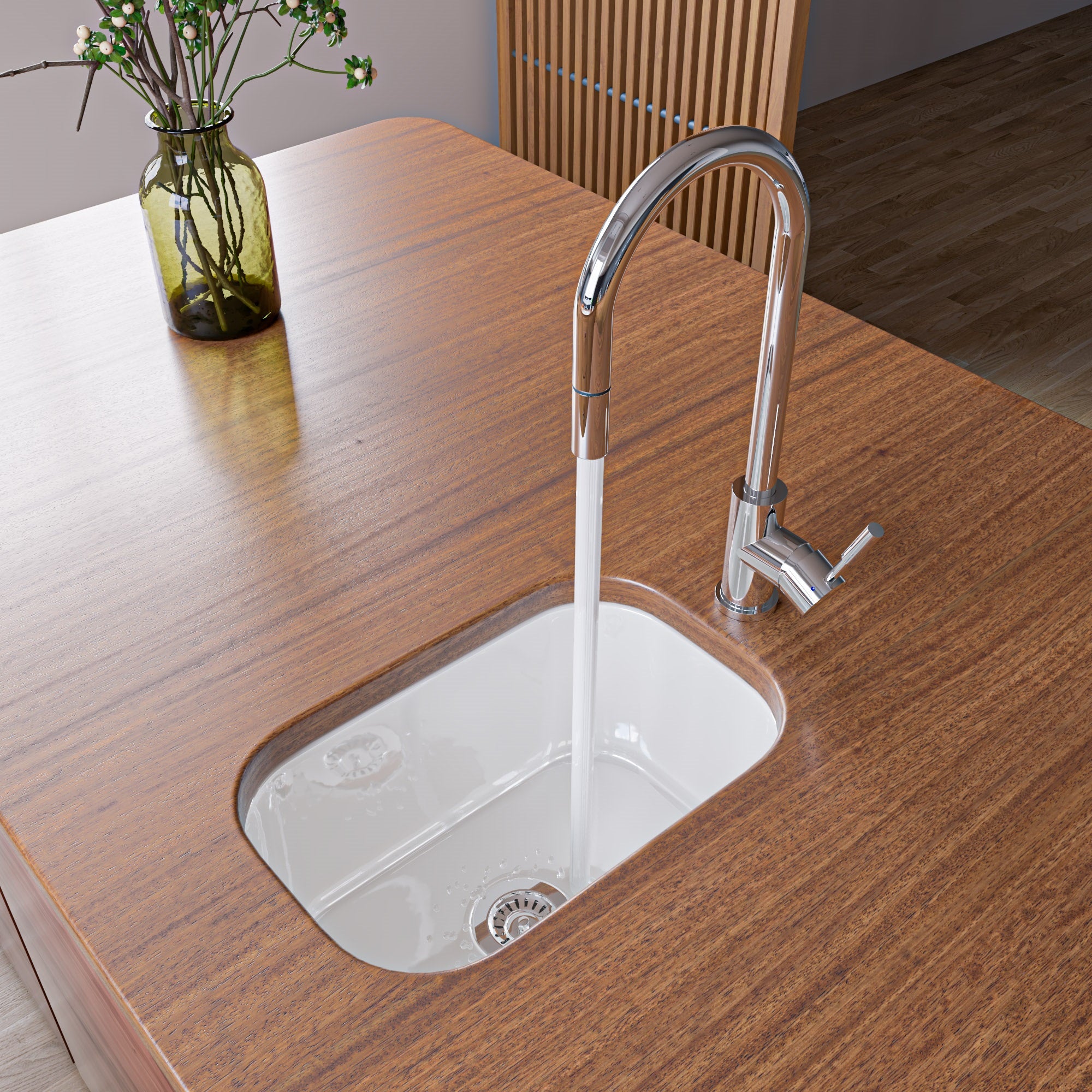 ALFI Solid Polished Stainless Steel Single Hole Pull Down Kitchen Faucet, AB2028-PSS