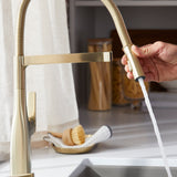 Blanco Rivana Semi-Pro Pull-Down Dual-Spray Kitchen Faucet, Satin Gold, 1.5 GPM, Brass, 442984