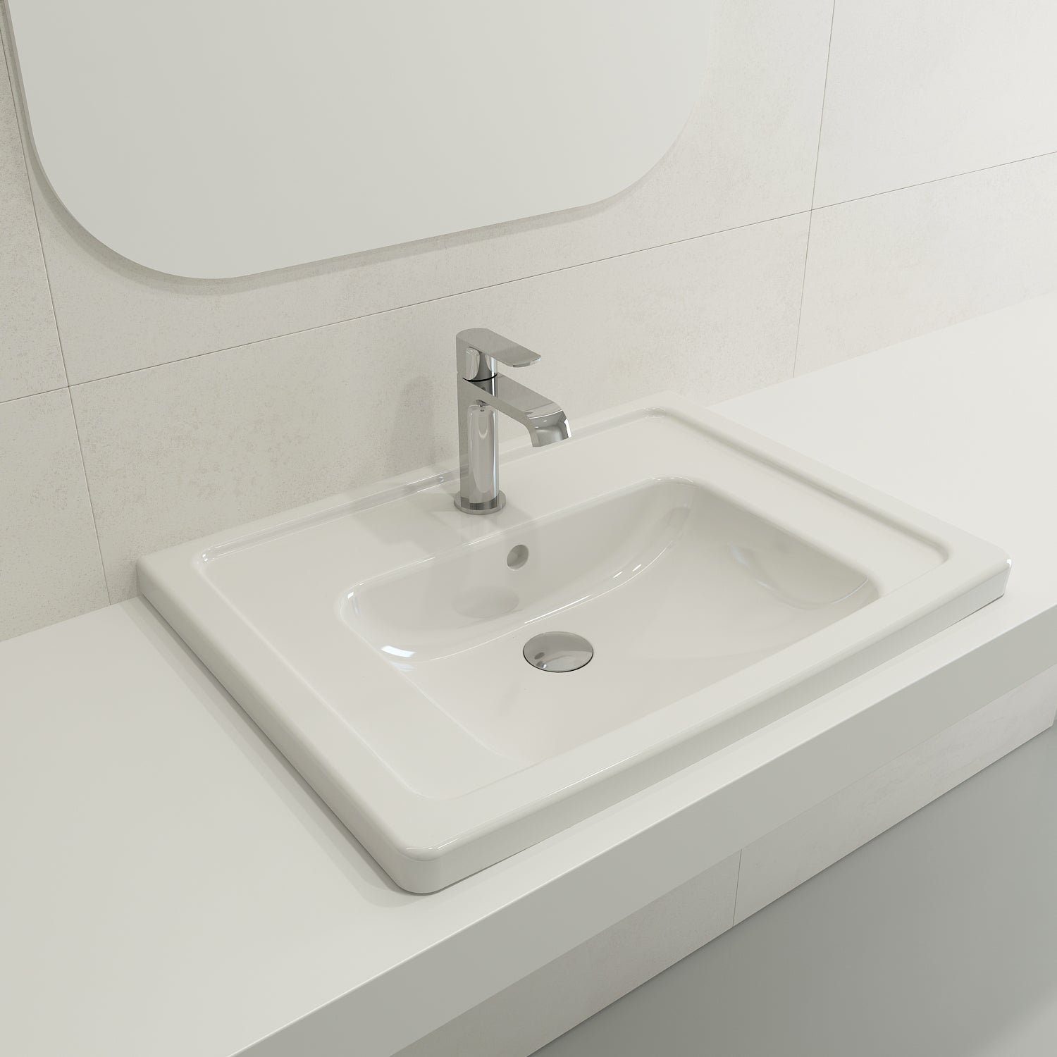 BOCCHI Taormina 26" Rectangle Wallmount Fireclay Bathroom Sink, White, Single Faucet Hole, 1007-001-0126