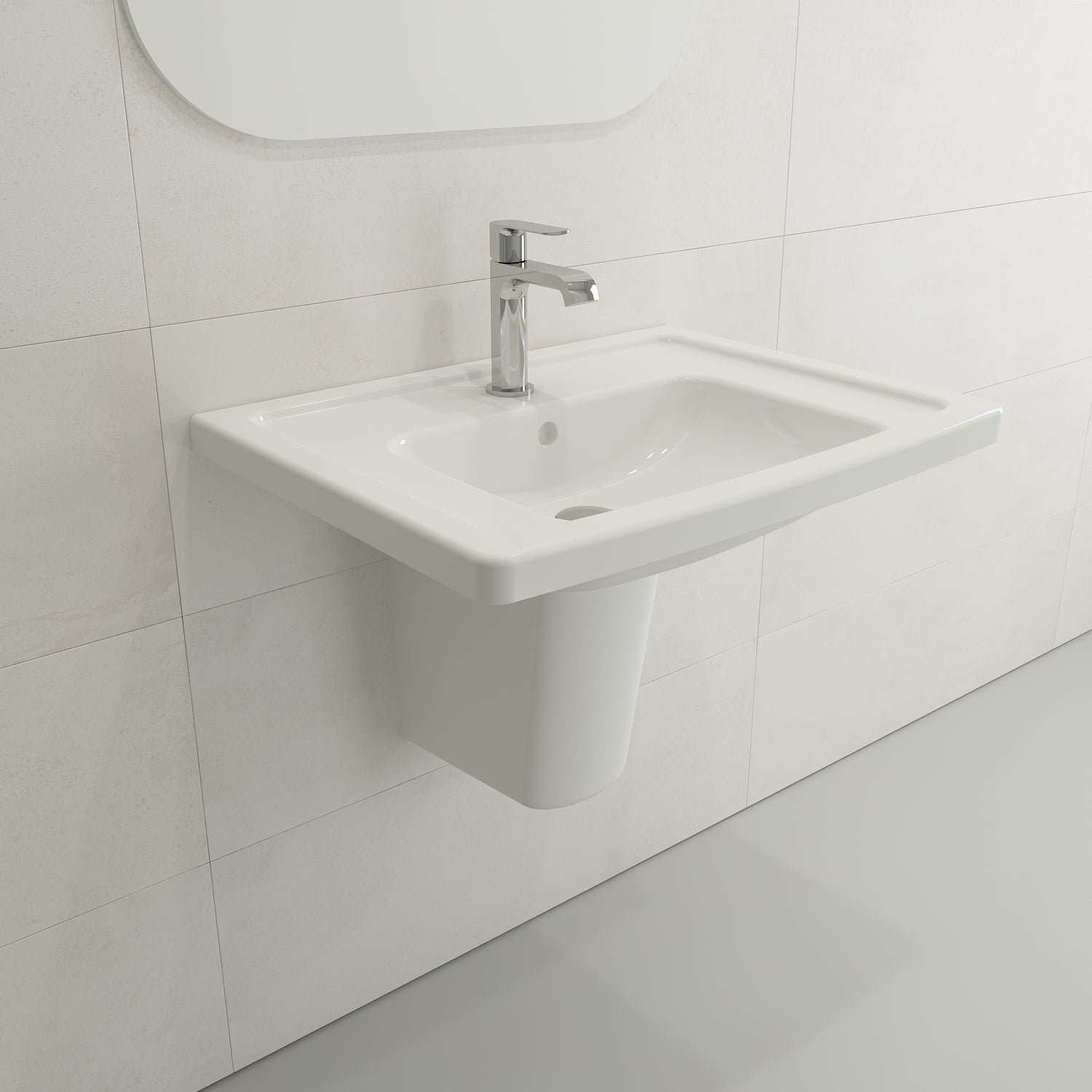BOCCHI Taormina 26" Rectangle Wallmount Fireclay Bathroom Sink, White, Single Faucet Hole, 1007-001-0126