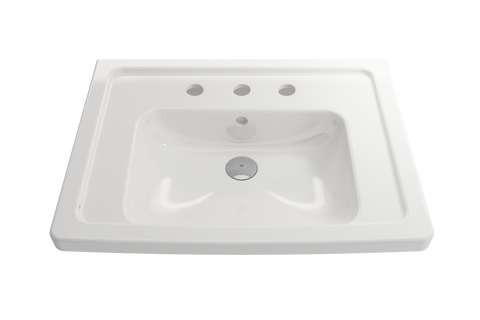 BOCCHI Taormina 26" Rectangle Wallmount Fireclay Bathroom Sink, White, 3 Faucet Hole, 1007-001-0127