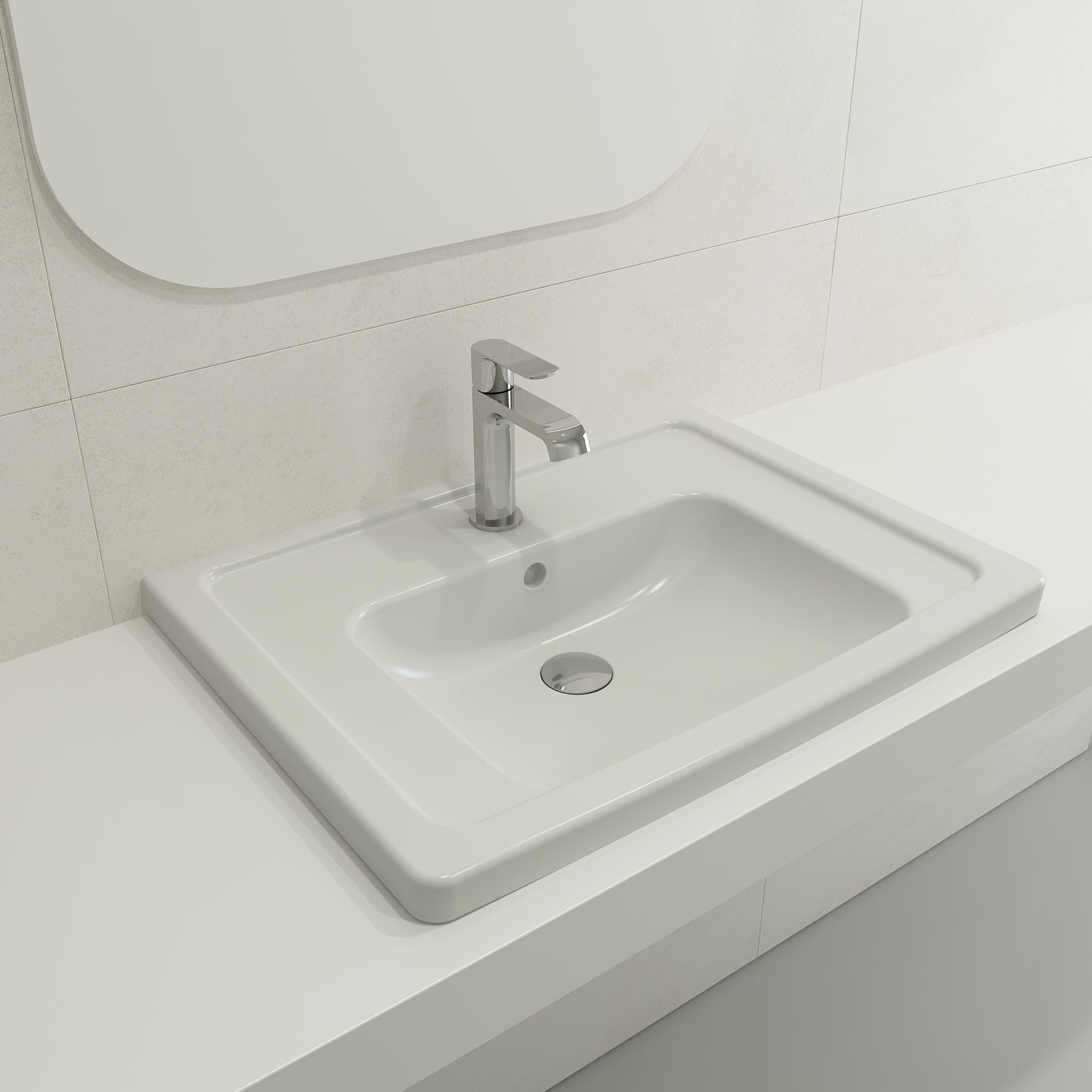 BOCCHI Taormina 26" Rectangle Wallmount Fireclay Bathroom Sink, Matte White, Single Faucet Hole, 1007-002-0126