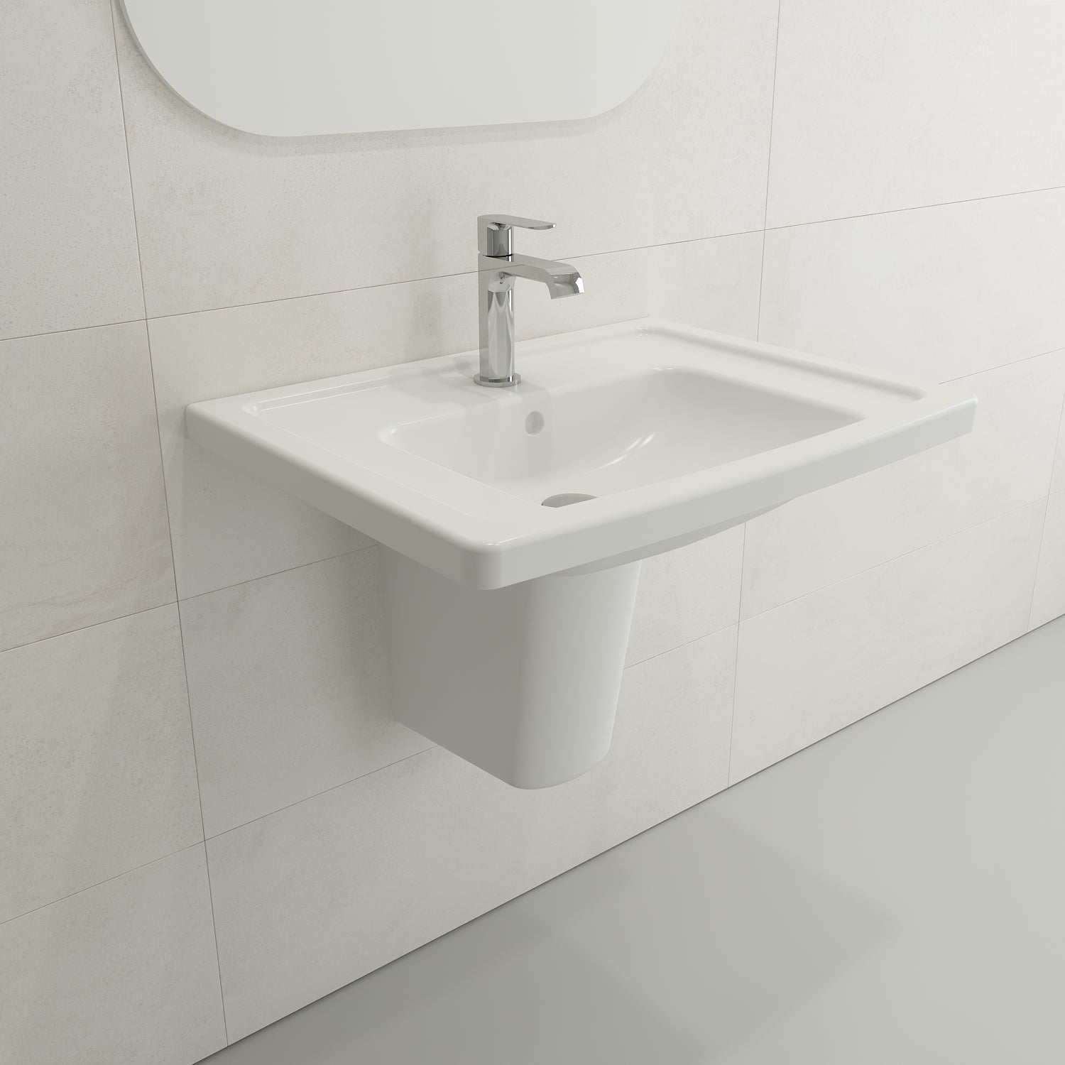 BOCCHI Taormina 26" Rectangle Wallmount Fireclay Bathroom Sink, Matte White, Single Faucet Hole, 1007-002-0126