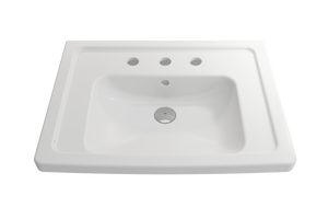 Alternate Image for BOCCHI Taormina 26" Rectangle Wallmount Fireclay Bathroom Sink, Matte White, 3 Faucet Hole, 1007-002-0127