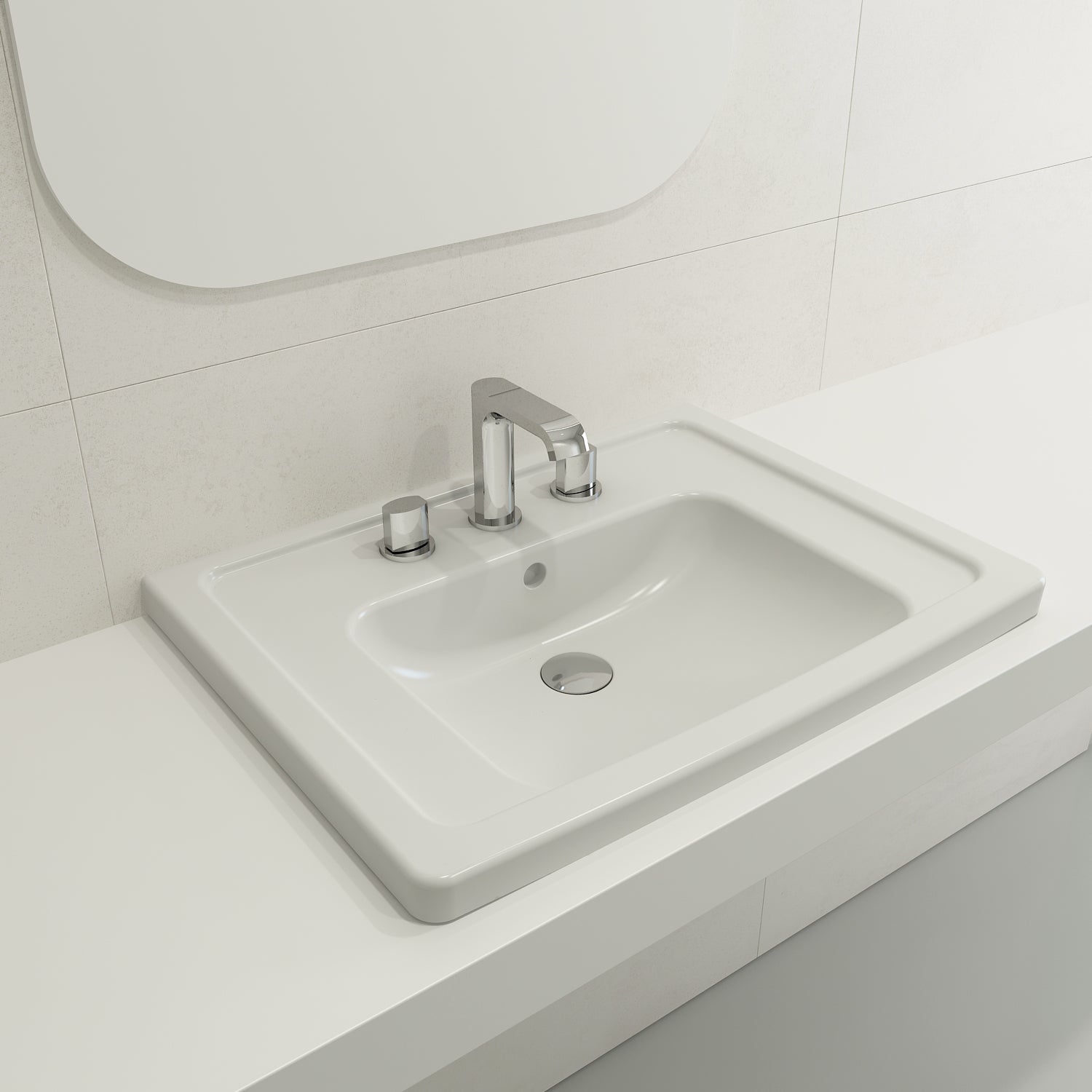 BOCCHI Taormina 26" Rectangle Wallmount Fireclay Bathroom Sink, Matte White, 3 Faucet Hole, 1007-002-0127