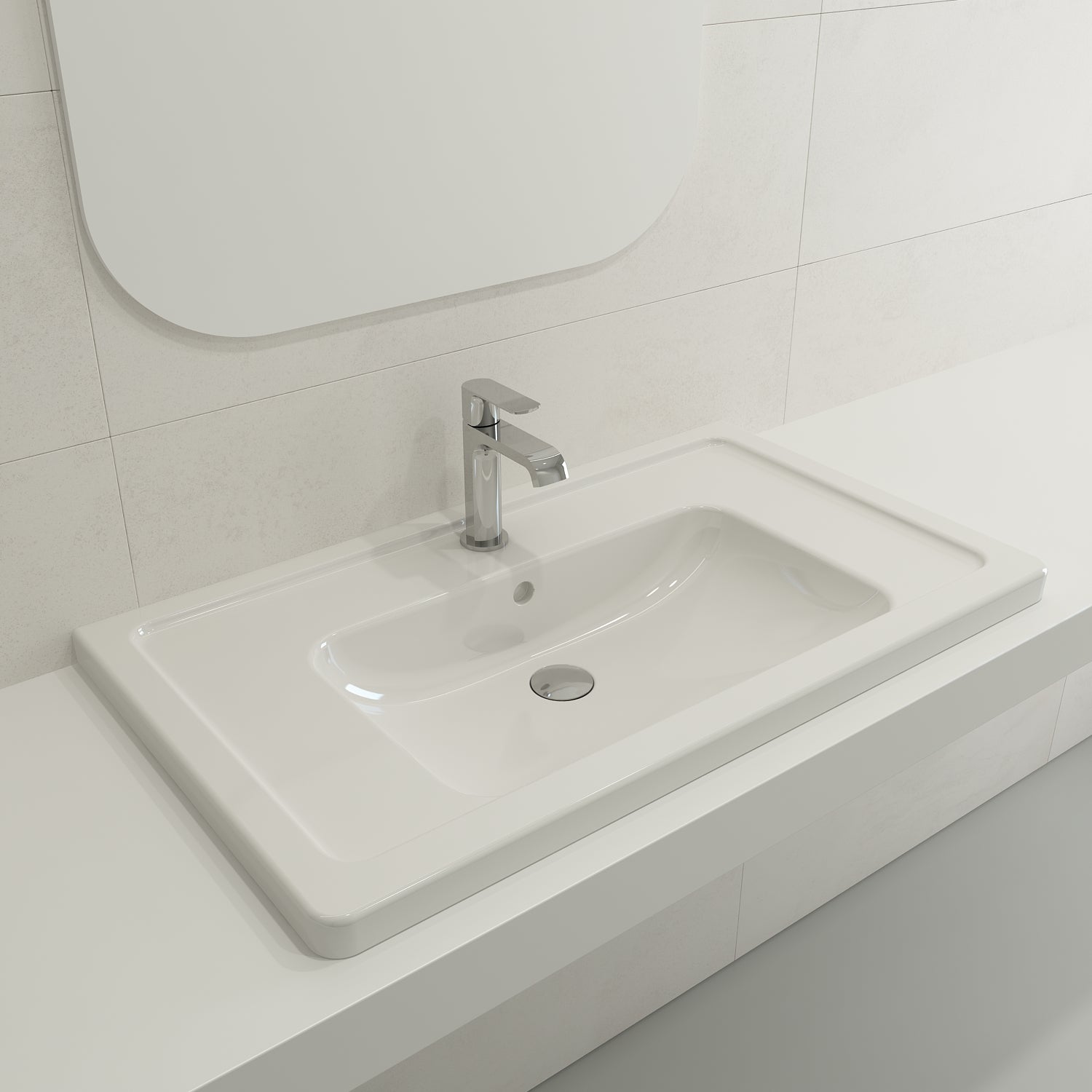BOCCHI Taormina 34" Rectangle Wallmount Fireclay Bathroom Sink, White, Single Faucet Hole, 1008-001-0126
