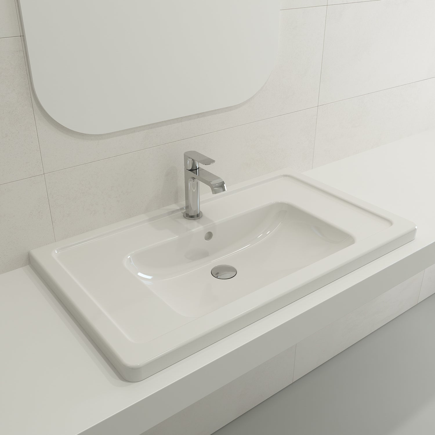 BOCCHI Taormina 34" Rectangle Wallmount Fireclay Bathroom Sink, White, Single Faucet Hole, 1008-001-0126