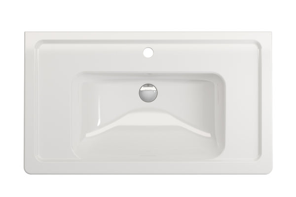 BOCCHI Taormina 34" Rectangle Wallmount Fireclay Bathroom Sink, White, Single Faucet Hole, 1008-001-0126