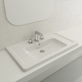 BOCCHI Taormina 34" Rectangle Wallmount Fireclay Bathroom Sink, White, 3 Faucet Hole, 1008-001-0127