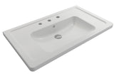BOCCHI Taormina 34" Rectangle Wallmount Fireclay Bathroom Sink, Matte White, 3 Faucet Hole, 1008-002-0127