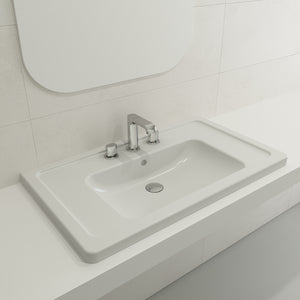 Alternate Image for BOCCHI Taormina 34" Rectangle Wallmount Fireclay Bathroom Sink, Matte White, 3 Faucet Hole, 1008-002-0127