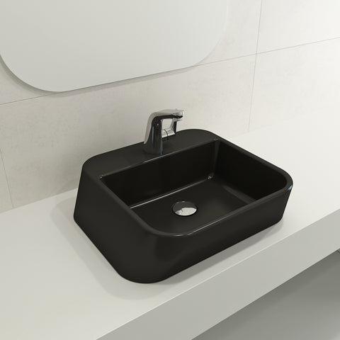 BOCCHI Firenze 20" Rectangle Vessel Fireclay Bathroom Sink, Matte Black, Single Faucet Hole, 1074-004-0126