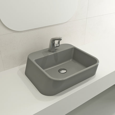 BOCCHI Firenze 20" Rectangle Vessel Fireclay Bathroom Sink, Matte Gray, Single Faucet Hole, 1074-006-0126