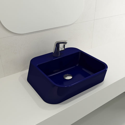 BOCCHI Firenze 20" Rectangle Vessel Fireclay Bathroom Sink, Sapphire Blue, Single Faucet Hole, 1074-010-0126