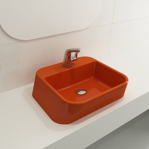 BOCCHI Firenze 20" Rectangle Vessel Fireclay Bathroom Sink, Orange, Single Faucet Hole, 1074-012-0126