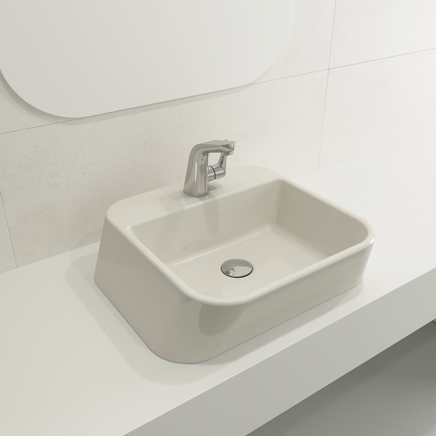 BOCCHI Firenze 20" Rectangle Vessel Fireclay Bathroom Sink, Biscuit, Single Faucet Hole, 1074-014-0126