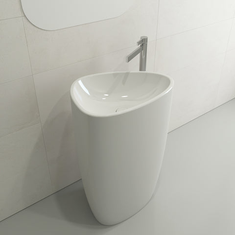 BOCCHI Etna 23" Palette Shaped Monoblock Pedestal Fireclay Bathroom Sink, White, 1075-001-0125