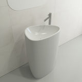 BOCCHI Etna 23" Palette Shaped Monoblock Pedestal Fireclay Bathroom Sink, Matte White, 1075-002-0125