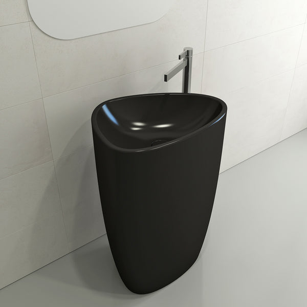 BOCCHI Etna 23" Palette Shaped Monoblock Pedestal Fireclay Bathroom Sink, Matte Black, 1075-004-0125