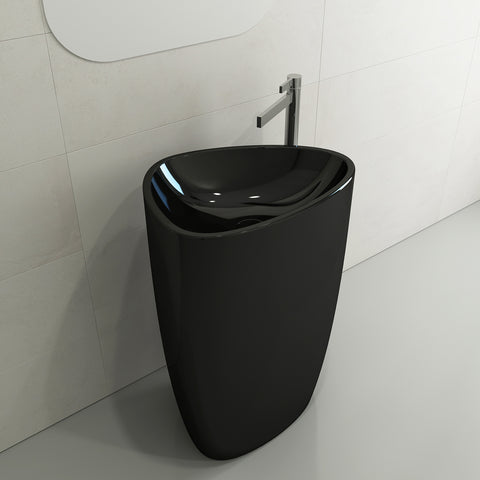 BOCCHI Etna 23" Palette Shaped Monoblock Pedestal Fireclay Bathroom Sink, Black, 1075-005-0125