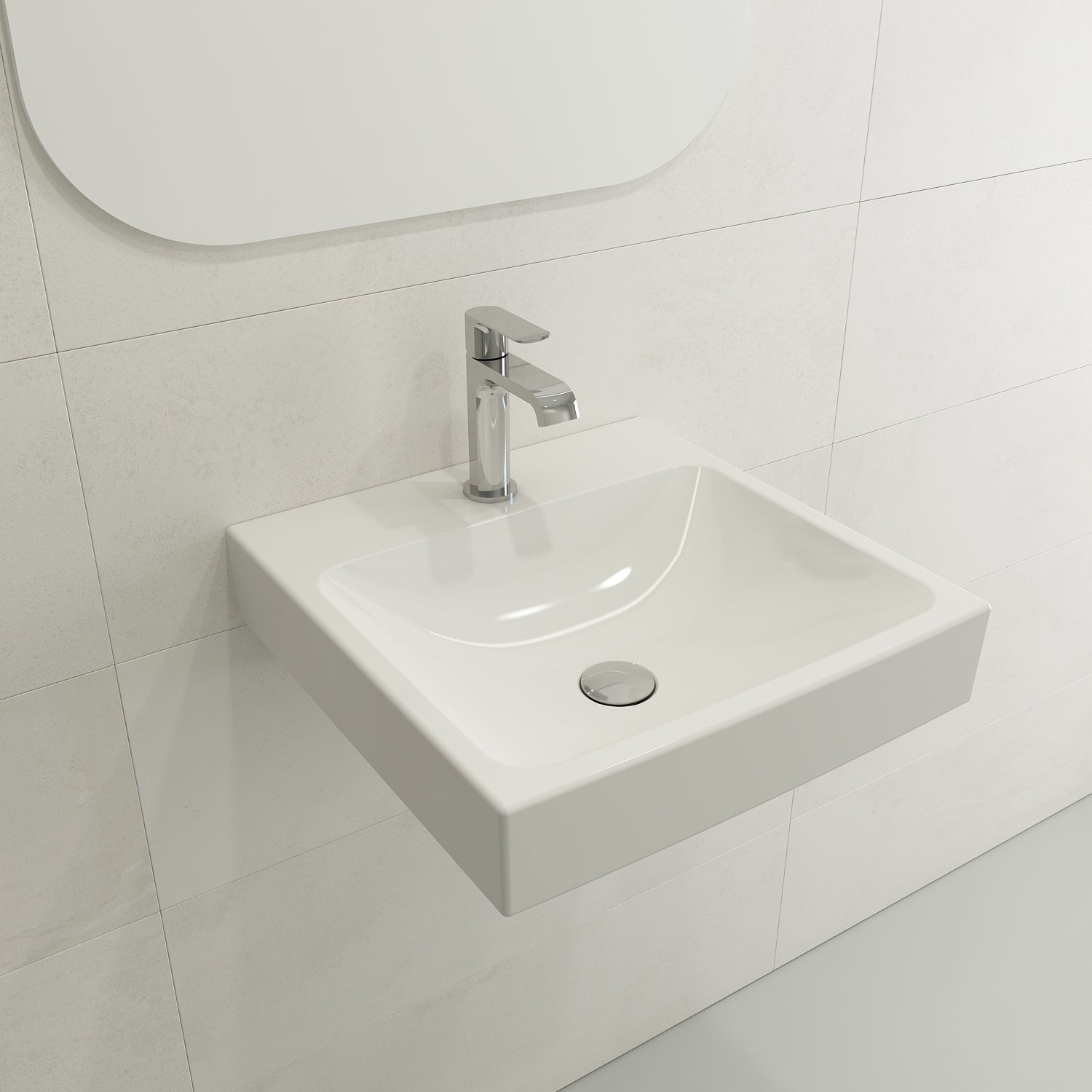 BOCCHI Scala 19" Square Wallmount Fireclay Bathroom Sink, White, Single Faucet Hole, 1076-001-0126