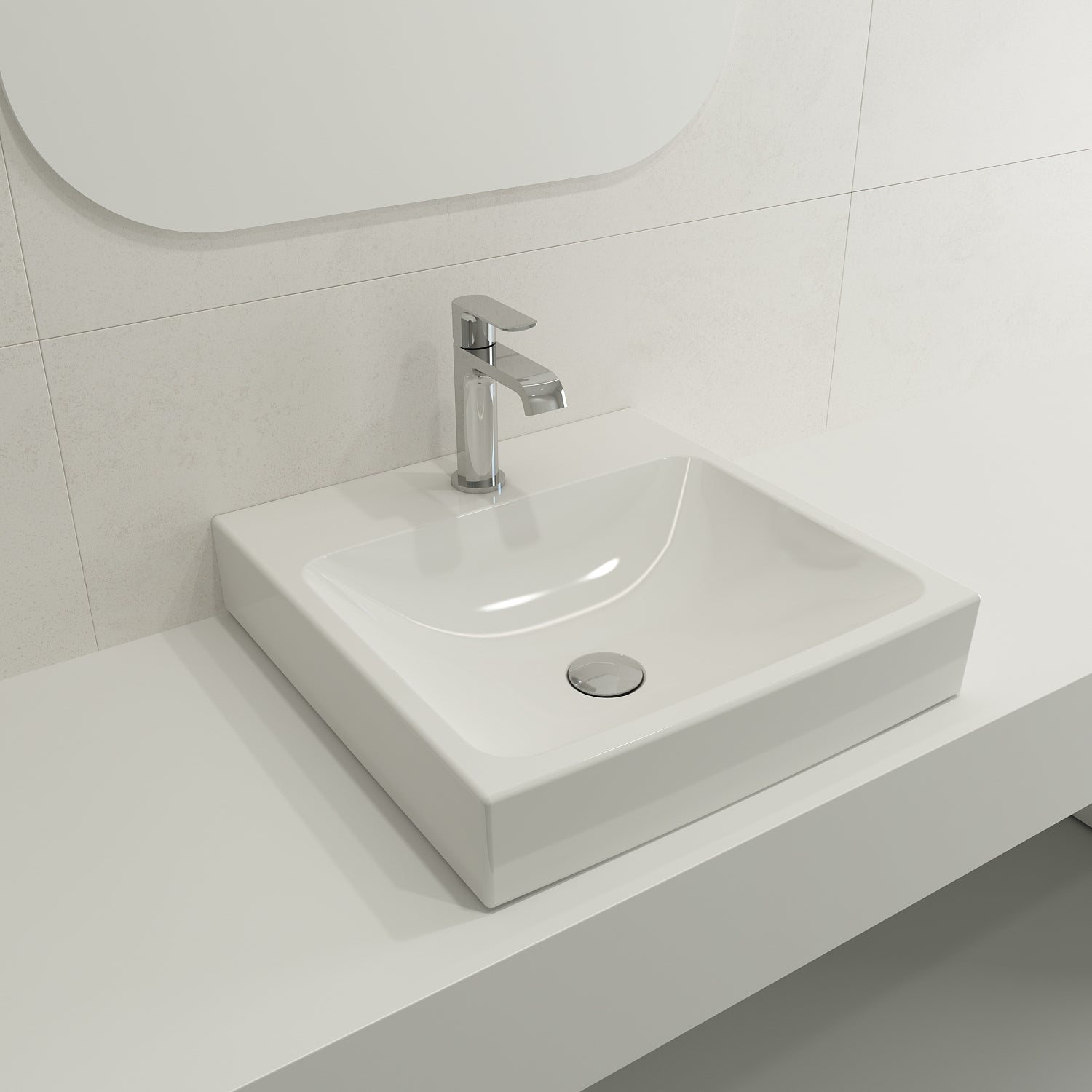 BOCCHI Scala 19" Square Wallmount Fireclay Bathroom Sink, White, Single Faucet Hole, 1076-001-0126