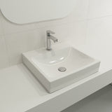 BOCCHI Scala 19" Square Wallmount Fireclay Bathroom Sink, White, Single Faucet Hole, 1076-001-0126