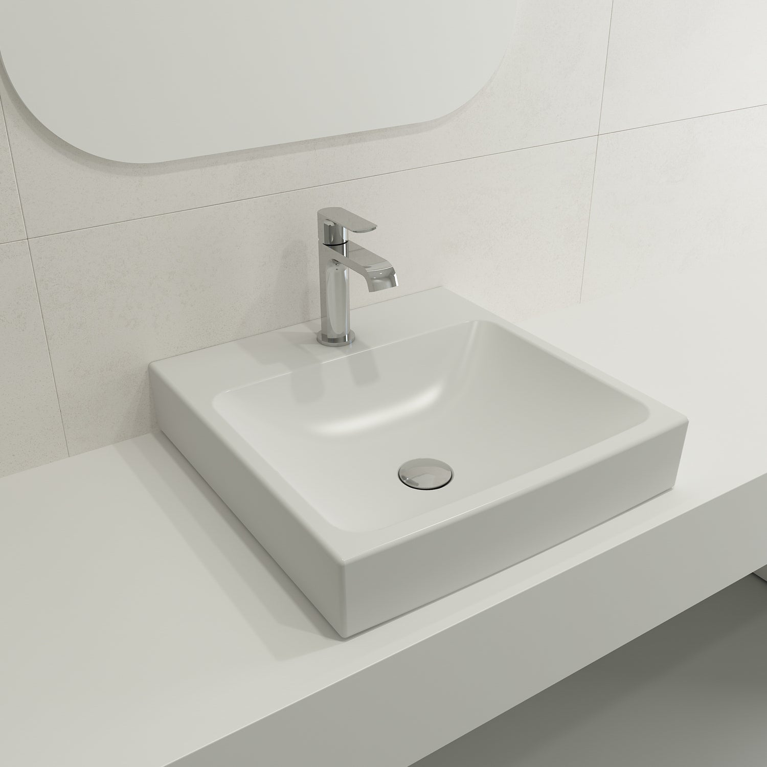 BOCCHI Scala 19" Square Wallmount Fireclay Bathroom Sink, Matte White, Single Faucet Hole, 1076-002-0126