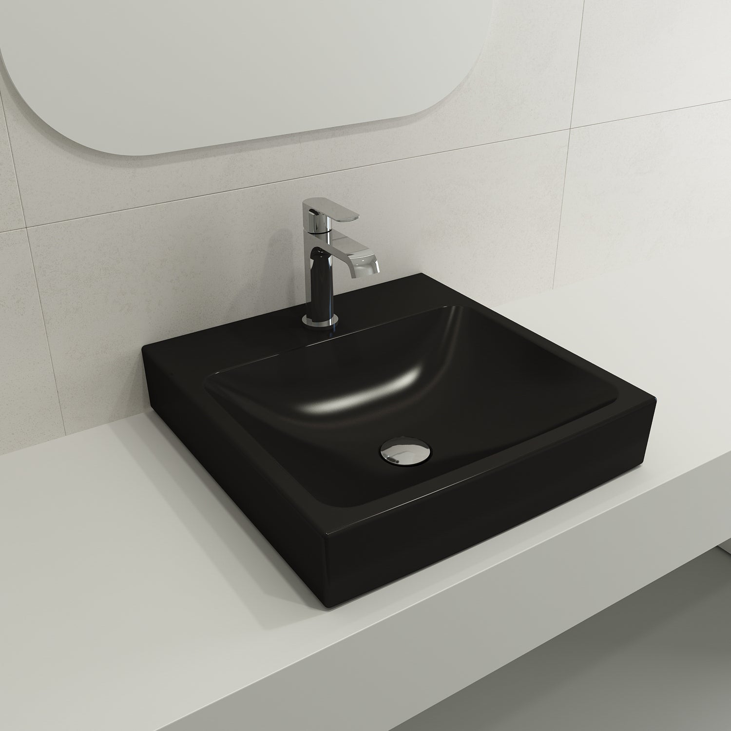 BOCCHI Scala 19" Square Wallmount Fireclay Bathroom Sink, Matte Black, Single Faucet Hole, 1076-004-0126