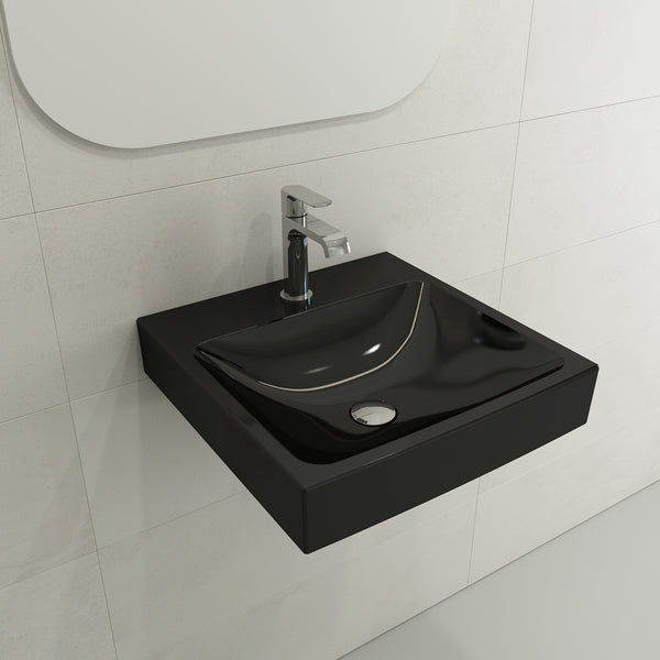 BOCCHI Scala 19" Square Wallmount Fireclay Bathroom Sink, Black, Single Faucet Hole, 1076-005-0126