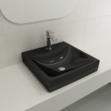 BOCCHI Scala 19" Square Wallmount Fireclay Bathroom Sink, Black, Single Faucet Hole, 1076-005-0126