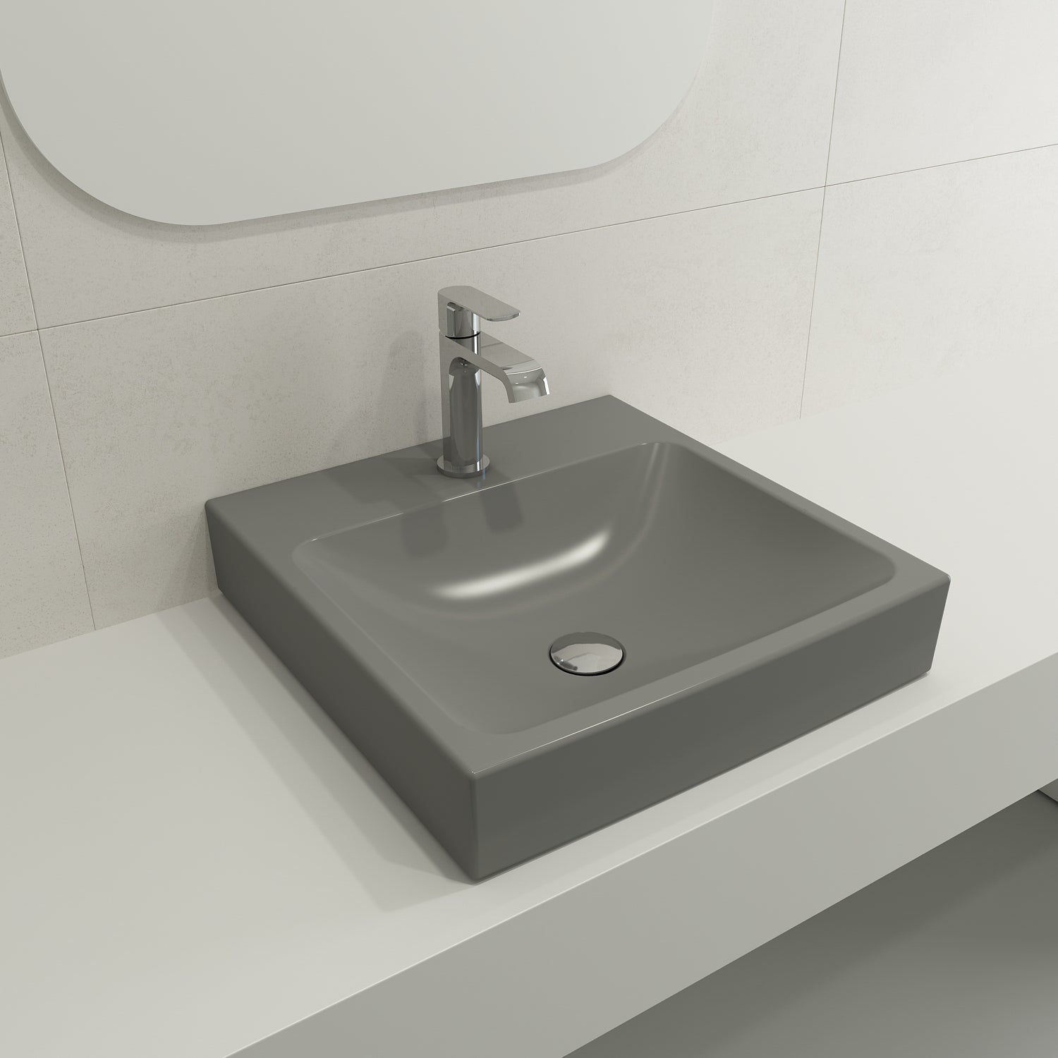 BOCCHI Scala 19" Square Wallmount Fireclay Bathroom Sink, Matte Gray, Single Faucet Hole, 1076-006-0126