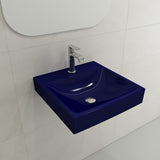 BOCCHI Scala 19" Square Wallmount Fireclay Bathroom Sink, Sapphire Blue, Single Faucet Hole, 1076-010-0126