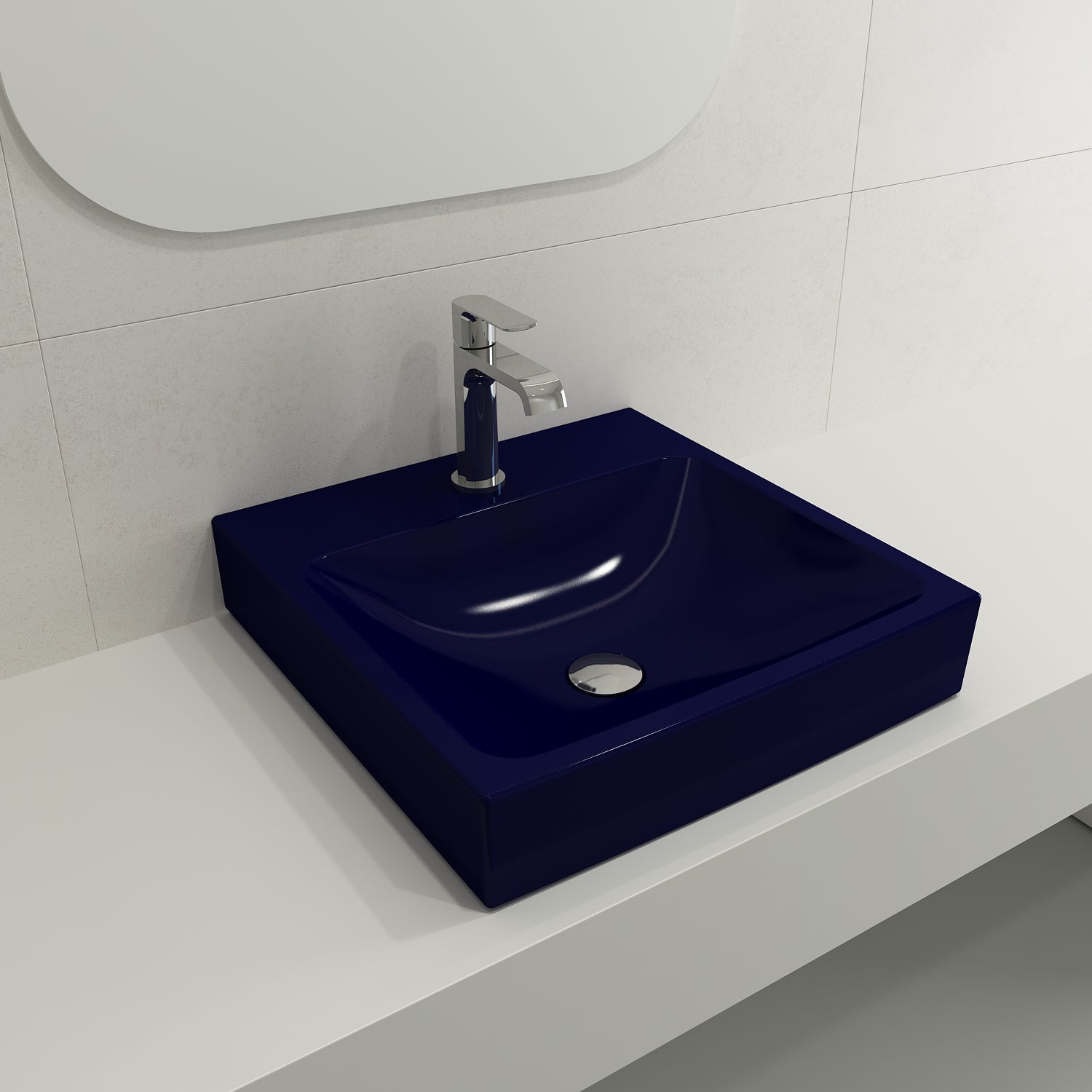 BOCCHI Scala 19" Square Wallmount Fireclay Bathroom Sink, Sapphire Blue, Single Faucet Hole, 1076-010-0126