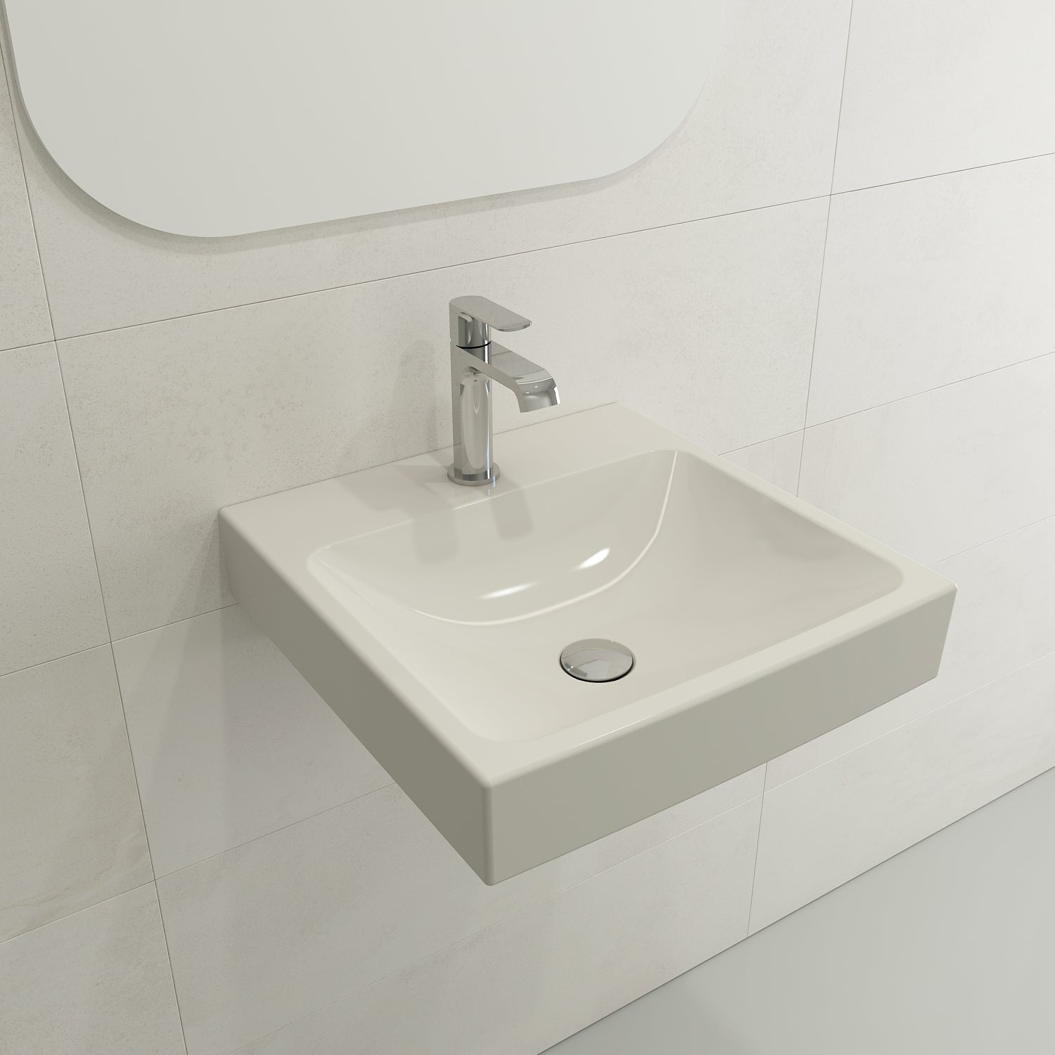 BOCCHI Scala 19" Square Wallmount Fireclay Bathroom Sink, Biscuit, Single Faucet Hole, 1076-014-0126