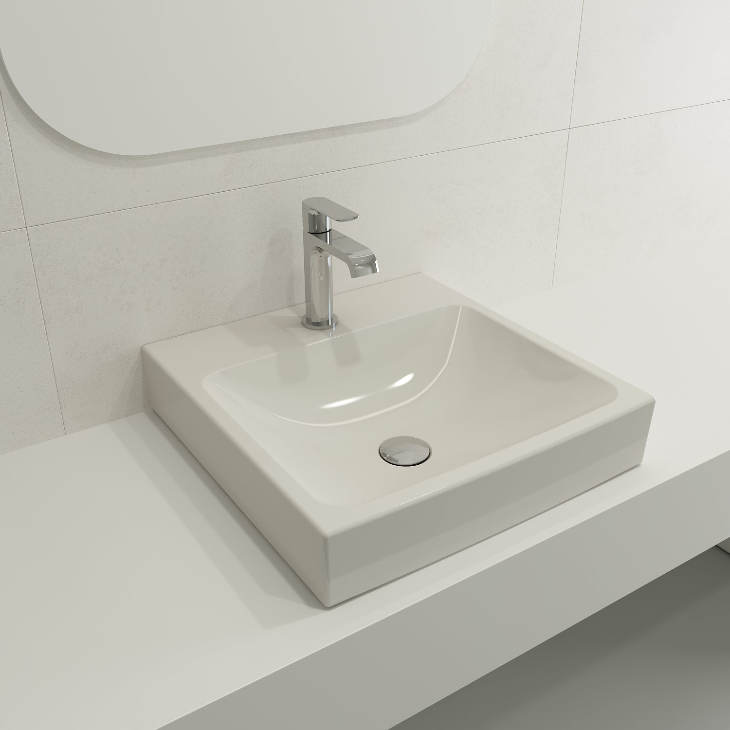 BOCCHI Scala 19" Square Wallmount Fireclay Bathroom Sink, Biscuit, Single Faucet Hole, 1076-014-0126