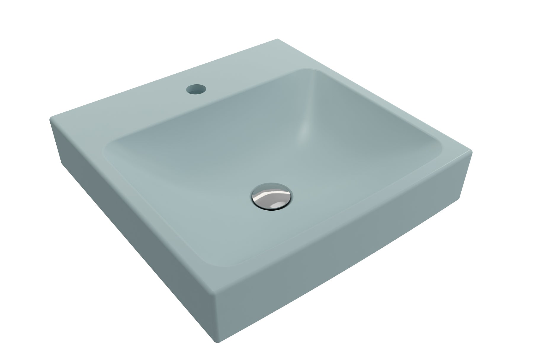 BOCCHI Scala 19" Square Wallmount Fireclay Bathroom Sink, Matte Ice Blue, Single Faucet Hole, 1076-029-0126