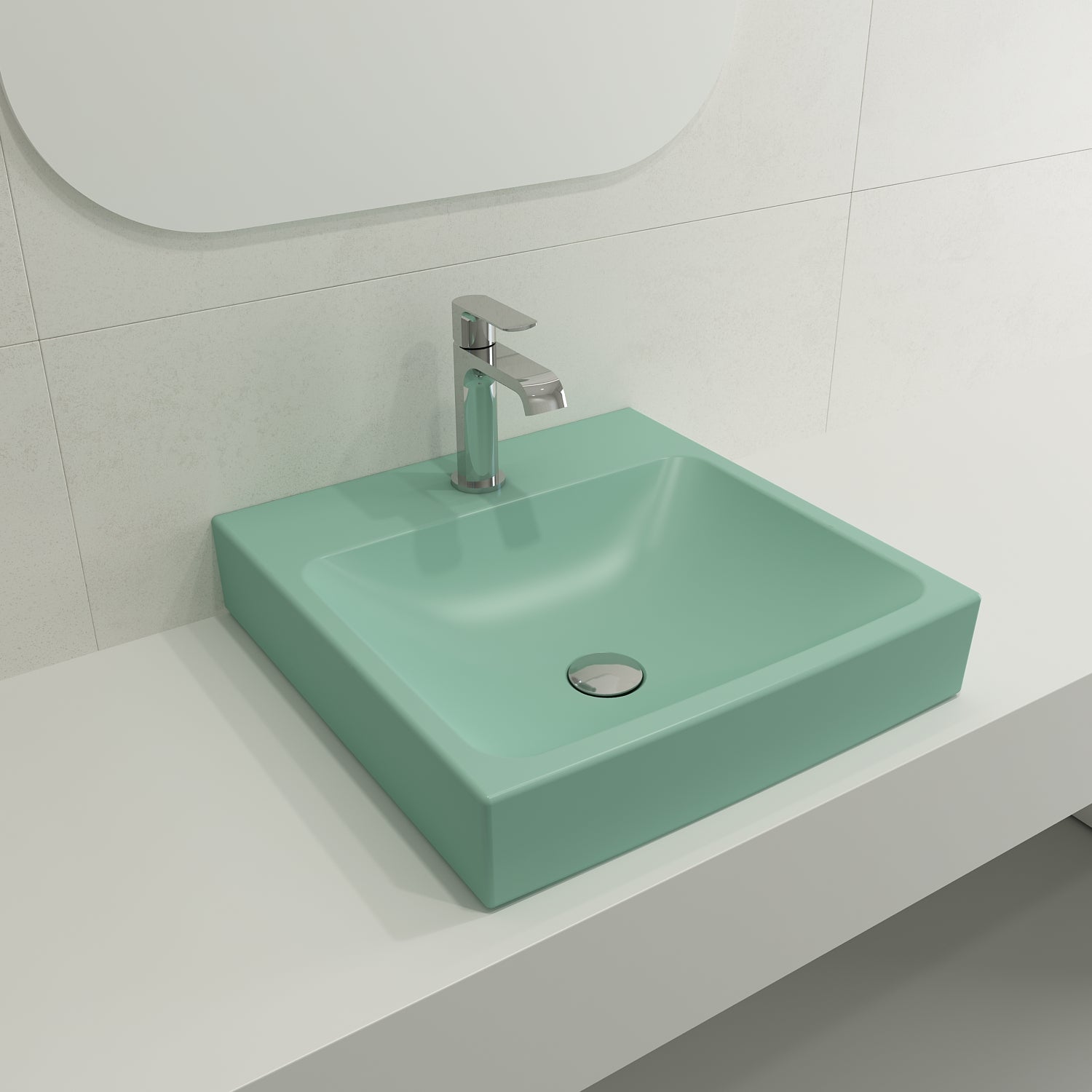 BOCCHI Scala 19" Square Wallmount Fireclay Bathroom Sink, Matte Mint Green, Single Faucet Hole, 1076-033-0126