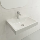 BOCCHI Scala 24" Rectangle Wallmount Fireclay Bathroom Sink, White, Single Faucet Hole, 1077-001-0126