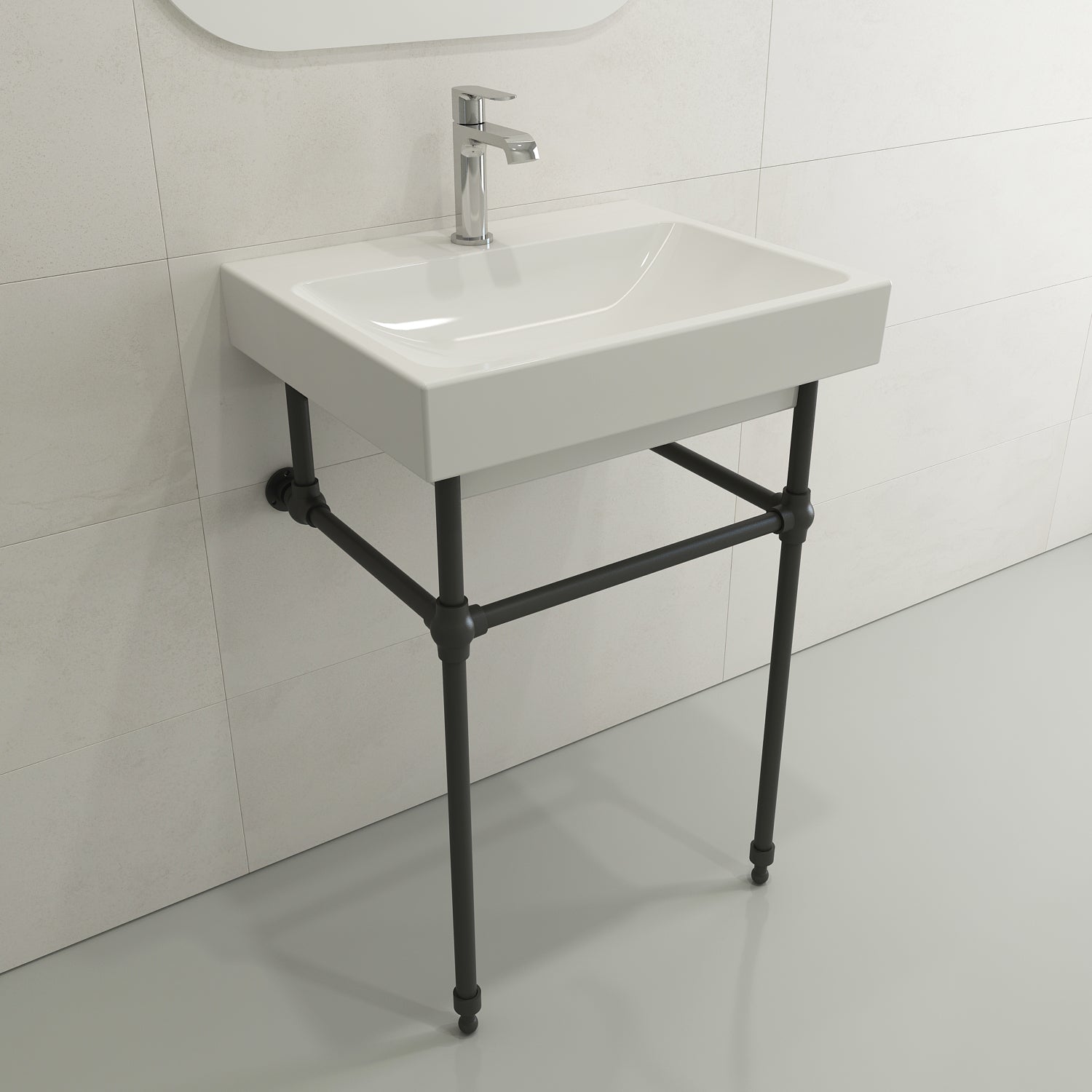 BOCCHI Scala 24" Rectangle Wallmount Fireclay Bathroom Sink, White, Single Faucet Hole, 1077-001-0126