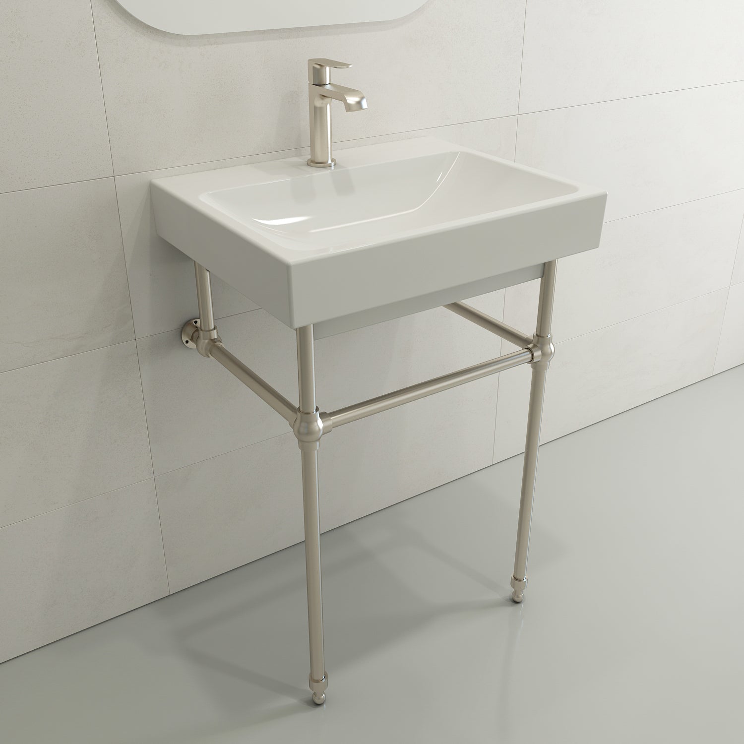 BOCCHI Scala 24" Rectangle Wallmount Fireclay Bathroom Sink, White, Single Faucet Hole, 1077-001-0126